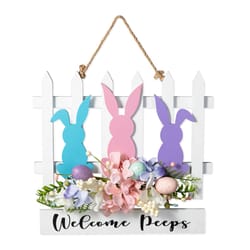 Glitzhome Easter Bunny Fence Hanging Sign Wood 1 each