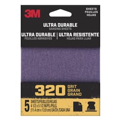 3M Ultra Durable 5.5 in. L X 4.5 in. W 320 Grit Aluminum Oxide 1/4 Sheet Sandpaper 5 pk