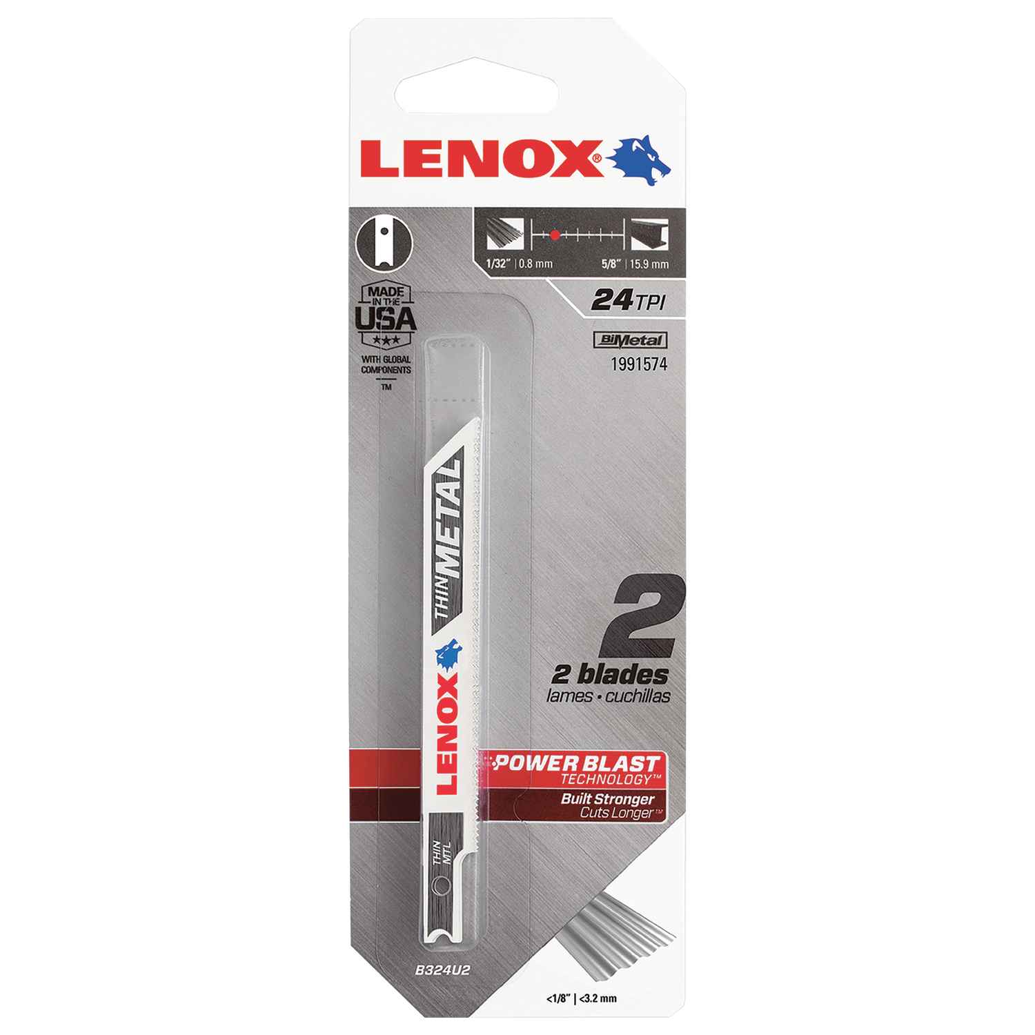 Lenox 3 in. Bi-Metal U-Shank Jig Saw Blade 24 TPI 2 pk