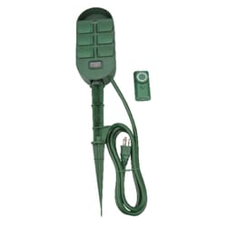 Woods Indoor and Outdoor 6 Outlet Photocell Power Stake Timer 125 V Green