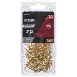Ace Small Bright Brass Brass 0.3125 in. L Cup Hook 10 lb 75 pk
