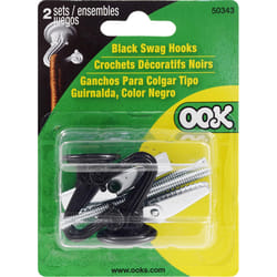 HILLMAN OOK Medium Black Steel 1-1/2 in. L Swag Hook 30 lb 2 pk