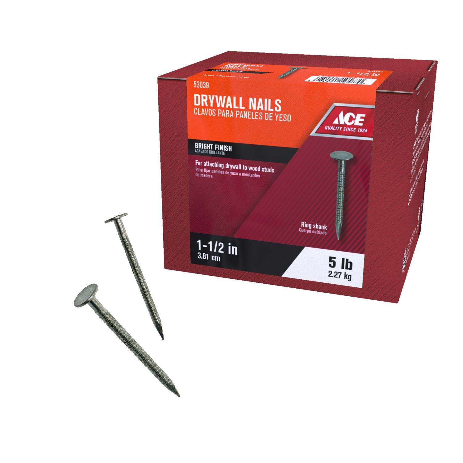Ace 1-1/2 in. Drywall Bright Steel Nail Flat Head 1 lb