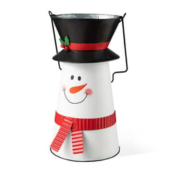 Glitzhome Multicolored Snowman Decorative Bucket Table Decor 20 in.