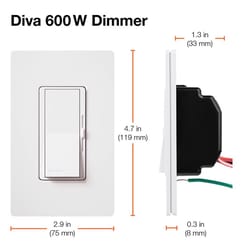 Lutron Diva White 600 W 3-Way Dimmer Switch 1 pk