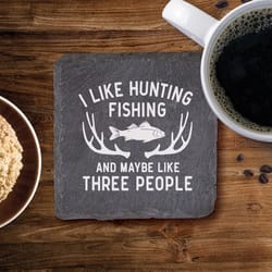 P Graham Dunn Hunting Fishing Gray Stoneware Slate Coaster Set 4 pk