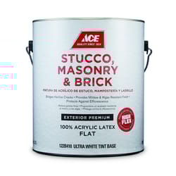 Ace  Flat  Ultra White  Ultra White Base  Acrylic Latex  Stucco, Masonry and Brick Paint  1 gal. 