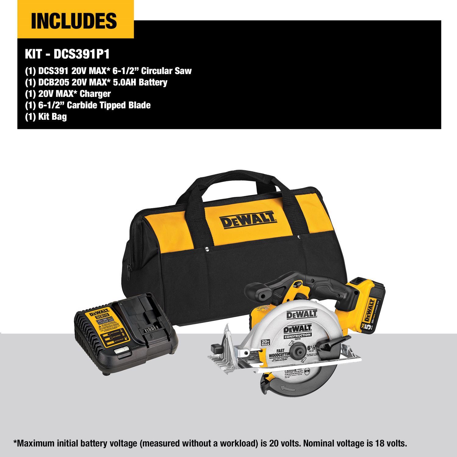 DeWalt 20V MAX 6 1 2 in. Cordless Brushed Circular Saw Kit Battery Charger Mfr DCS391P1 Ace Hardware