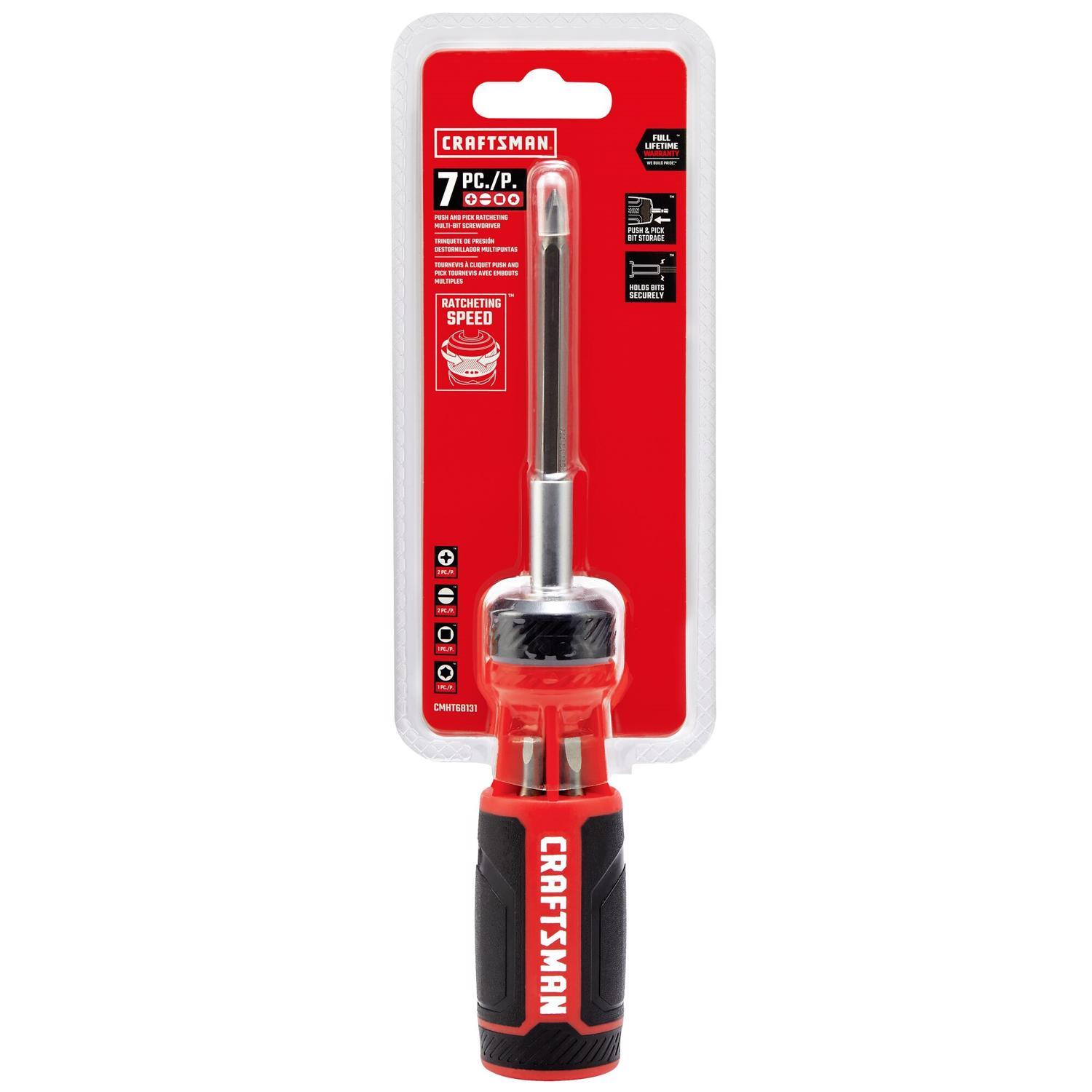 Craftsman Push-n-Pick Ratcheting Multi-Bit Screwdriver Kit, 10.6 in, 7 pc