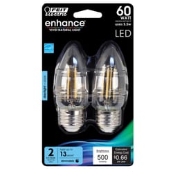 Feit Enhance B10 E26 (Medium) Filament LED Bulb Daylight 60 Watt Equivalence 2 pk