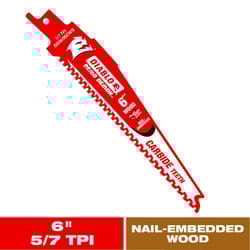 Diablo Demo Demon 6 in. Carbide Tipped Nail-Embedded Wood Reciprocating Saw Blade 6 TPI 1 pc