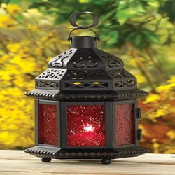 Gallery of Light Moroccan 10.25 in. Glass/Metal Lantern Black/Red