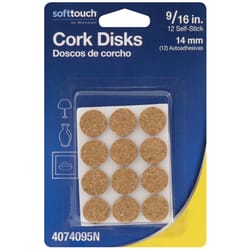 Softtouch Cork Self Adhesive Protective Pad Beige Round 9/16 in. W 12 pk