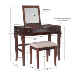 Linon Home Decor Abberly  Modern 35 in. W X 19 in. L Rectangular Vanity Table Set