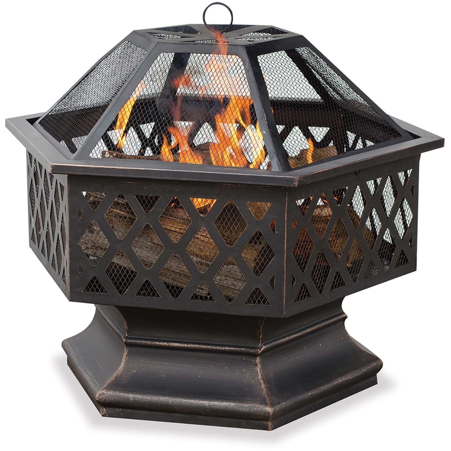 Endless Summer 24.8 in. W Steel Lattice Hexagon Wood Fire Pit Ace