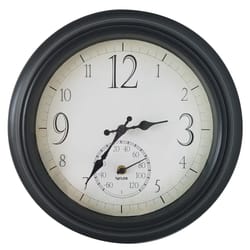 Taylor Decorative Clock/Thermometer Plastic Black 14 in.