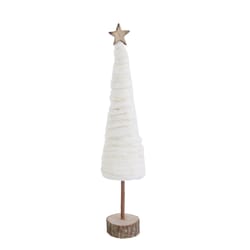 Creative Co-Op Cream Christmas Tree with Star and Wood Base Table Decor 18 in.