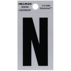 Hillman 2 in. Reflective Black Vinyl  Self-Adhesive Letter N 1 pc