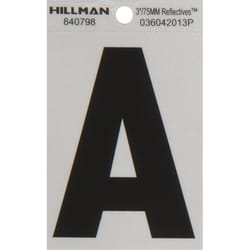 HILLMAN 3 in. Reflective Black Vinyl Self-Adhesive Letter A 1 pc