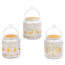 Gerson LED White Rustic Winter Scene Lanterns Indoor Christmas Decor 5.51 in.