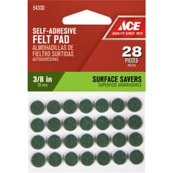 Ace Felt Self Adhesive Surface Pad Green Round 3/8 in. W 28 pk