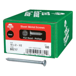 Hillman No. 10 X 2-1/2 in. L Phillips Flat Head Sheet Metal Screws 100 pk