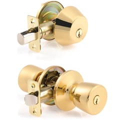Ace Tulip Polished Brass Entry Lever and Deadbolt Set ANSI/BHMA Grade 3 1-3/4 in. Ace Tulip Polished Brass Entry Lever and Deadbolt Set ANSI/BHMA Grade 3 1-3/4 in.