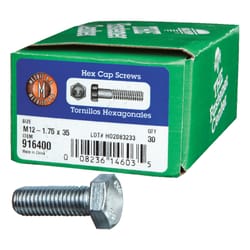 HILLMAN M12-1.75 mm D X 35 mm L Heat Treated Steel Hex Head Cap Screw 30 pk