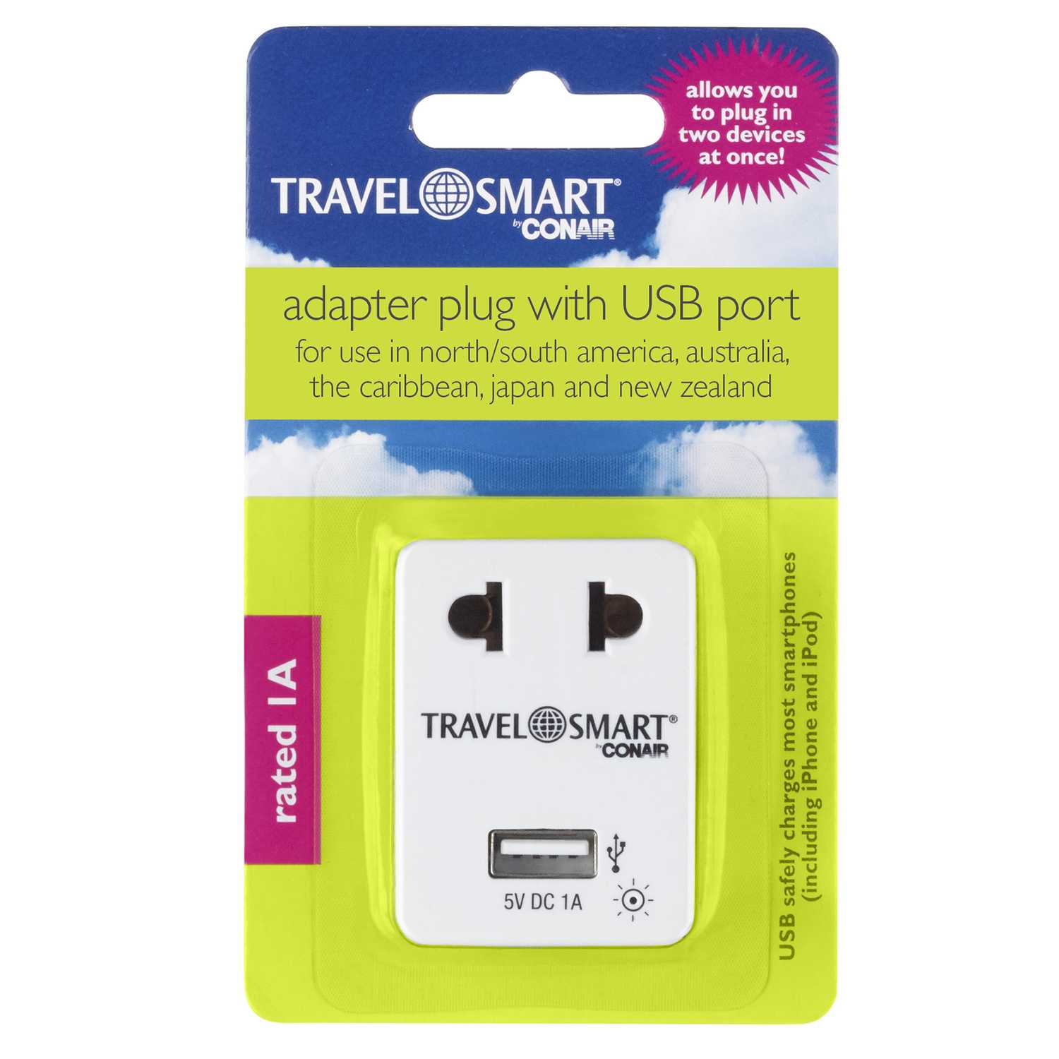 Travel Smart For Worldwide Adapter Plug w/USB Port Type A Ace Hardware