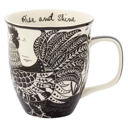 Karma Boho Black/White Ceramic Rooster Mug 3.7 in. D 1 pk