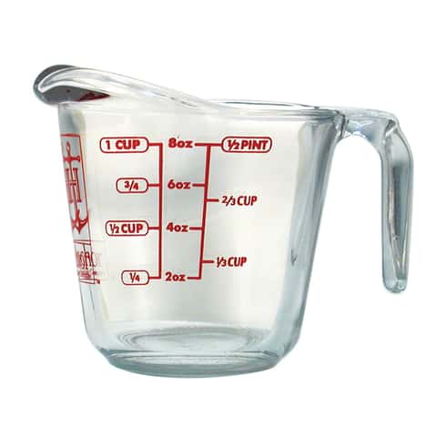 Vintage Pyrex One Cup Glass Measuring Cup Metric/ Ounces W/ Red