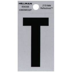 HILLMAN 2 in. Reflective Black Vinyl  Self-Adhesive Letter T 1 pc