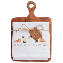 Karma 8.5 in. L X 9.25 in. W Cotton/Teak Wood Tea Towel with Cutting Board