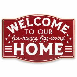 Open Road Brands 8 in. H X 0.25 in. W X 11 in. L Red Wood Welcome to Our Fun-Having Flag-Loving Home