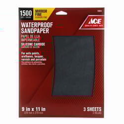 Ace  11 in. L x 9 in. W 1,500 Grit Silicon Carbide  Waterproof Sandpaper  3 pk 