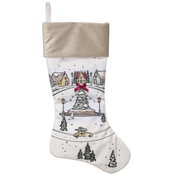 Dyno White/Warm Gray Tree Village Christmas Stocking 20 in.