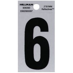 HILLMAN 2 in. Reflective Black Vinyl  Self-Adhesive Number 6 1 pc