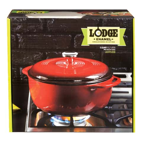 Lodge Cast Iron Dutch Oven with lid 6 qt Enameled Red 11 diameter