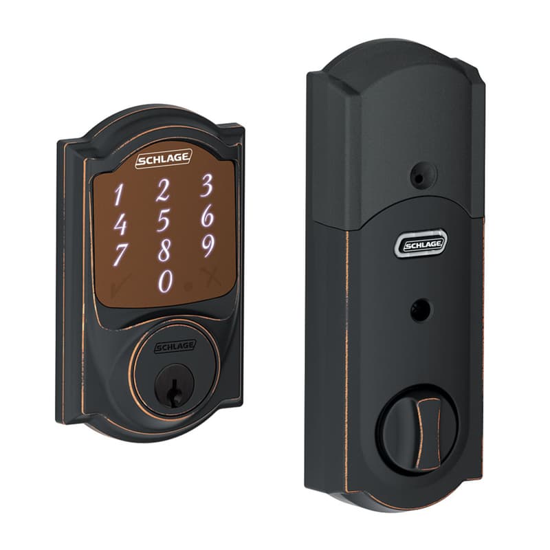 Schlage Sense Aged Bronze Camelot Trim Smart Deadbolt BE479AA V CAM 716