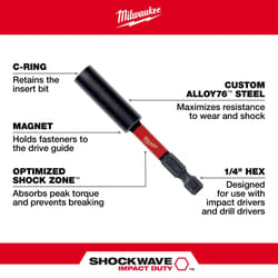 Milwaukee Shockwave Hex 1/4 in. X 12 in. L Screwdriver Bit Holder Steel 1 pc