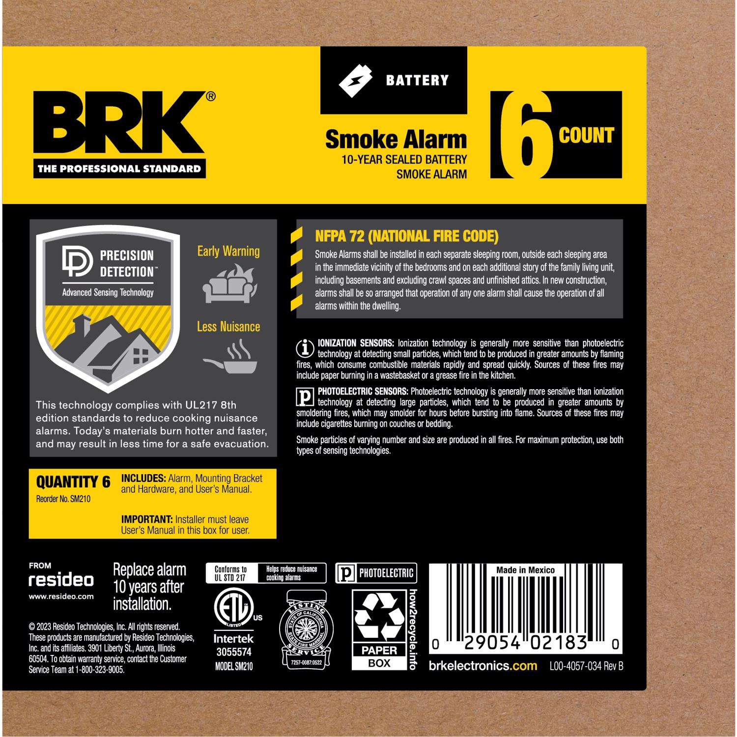 BRK Battery-Powered Photoelectric Smoke Detector 6 pk Mfr