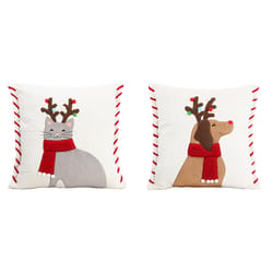 Gerson Fabric Holiday Cat and Dog Design Pillow 18 in.