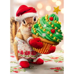 Avanti Christmas Chipmunk with Tree Cupcake Greeting Card Paper 4 pc