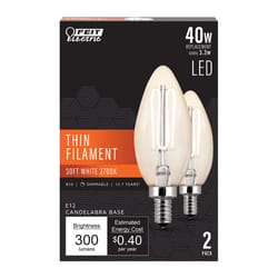 Feit B10 E12 (Candelabra) Filament LED Bulb Soft White 40 Watt Equivalence 2 pk
