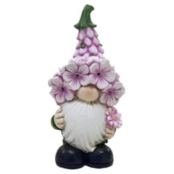 Luxe Light Decor Multicolored Polyresin 9.6 in. H Gnome w Purple Multi Flower Hat N Flower Statue