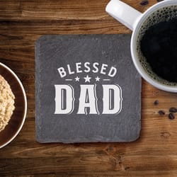 P. Graham Dunn Blessed Dad Gray Stoneware Slate Coaster Set 4 pk