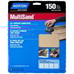 Norton MultiSand 11 in. L X 9 in. W 150 Grit Aluminum Oxide All Purpose Sandpaper 5 pk
