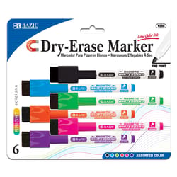 Bazic Products Magnetic Low Odor Assorted Color Dry Erase Markers 6 pk