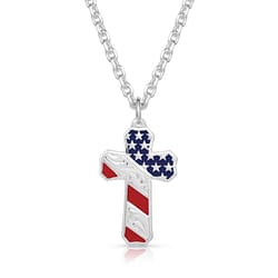 Montana Silversmiths Men's USA Patriotic Cross Multicolored Necklace Brass Water Resistant