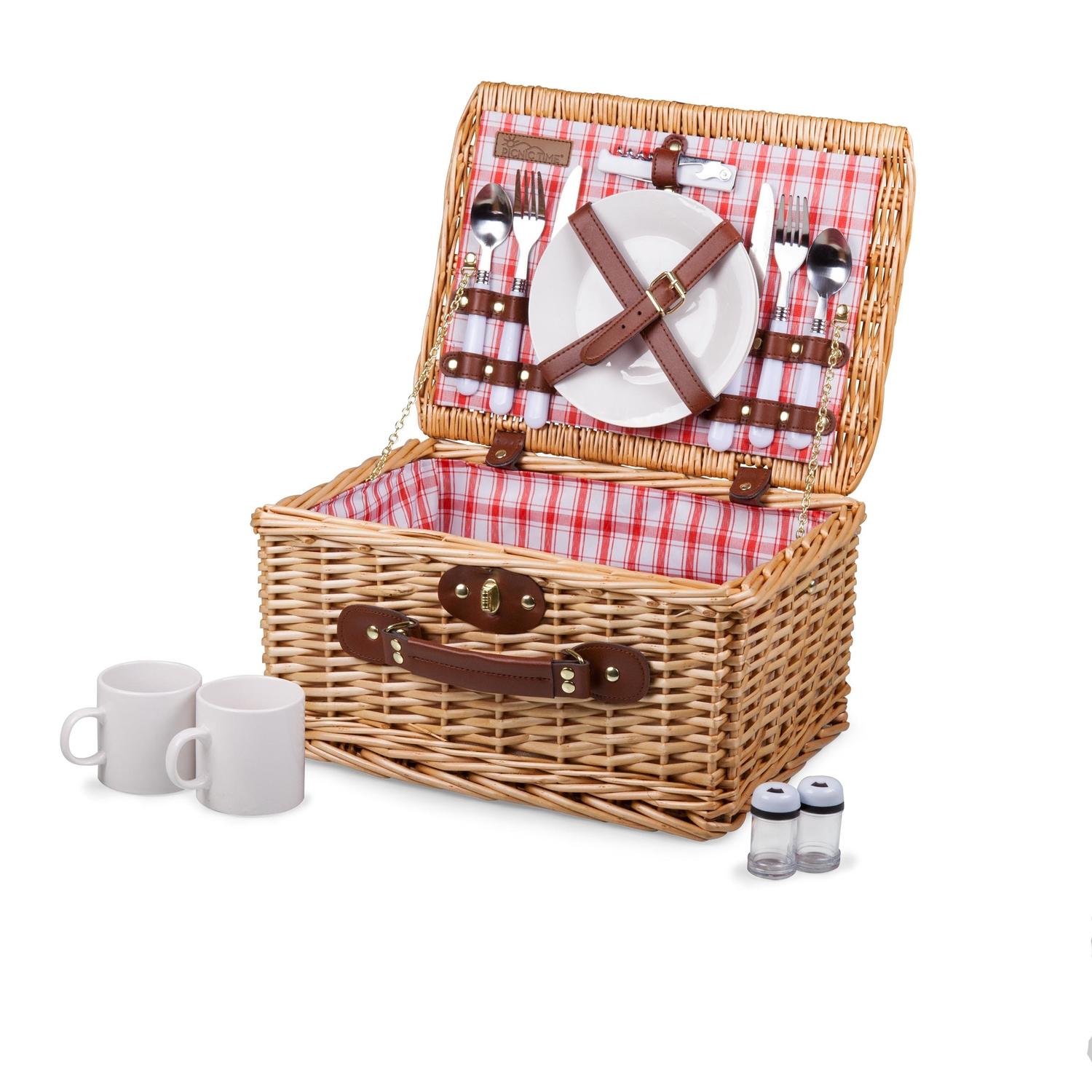 Picnic Time Catalina Red and White Plaid Wood Picnic Basket Sansujyuku sansujyuku.com